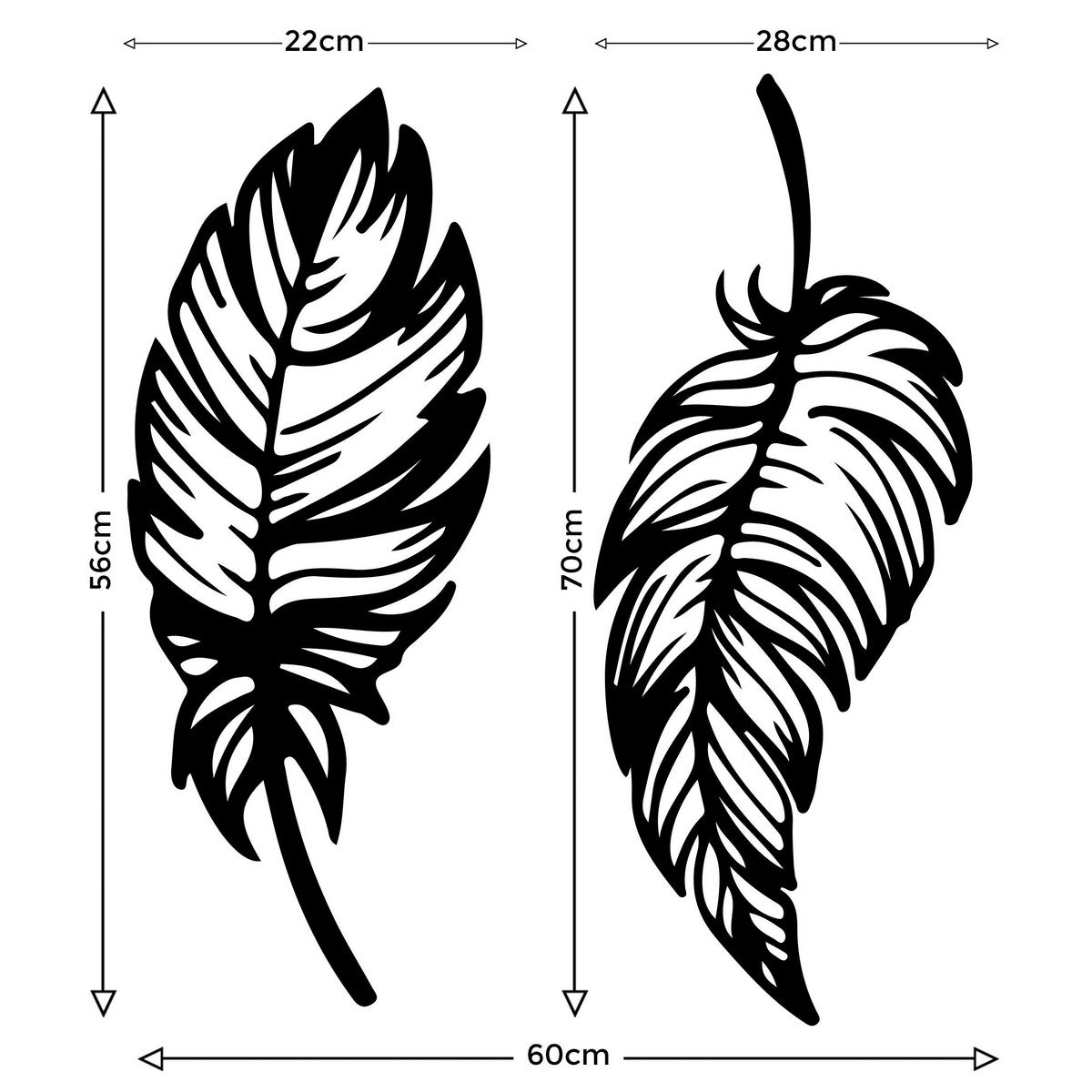 Decorazione in Metallo Piuma 1, Nero, Metallo, 60x1,5x70 cm, EPIKASA