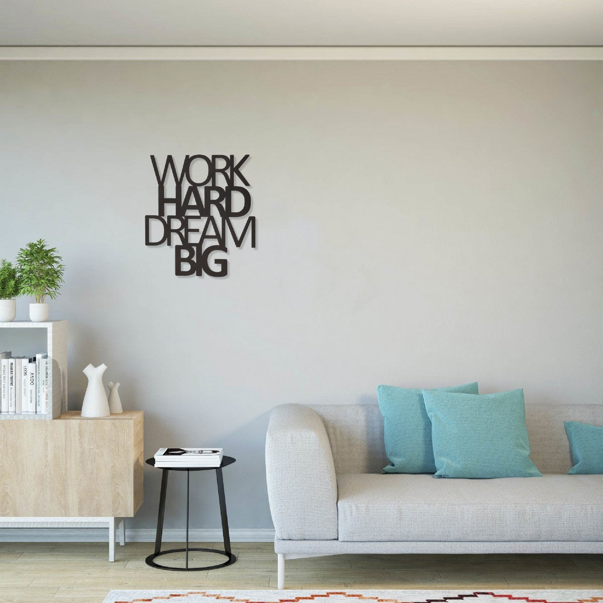 Decorazione in Metallo Work Hard Dream Big 1, Nero, Metallo, 65x1,5x70 cm, EPIKASA