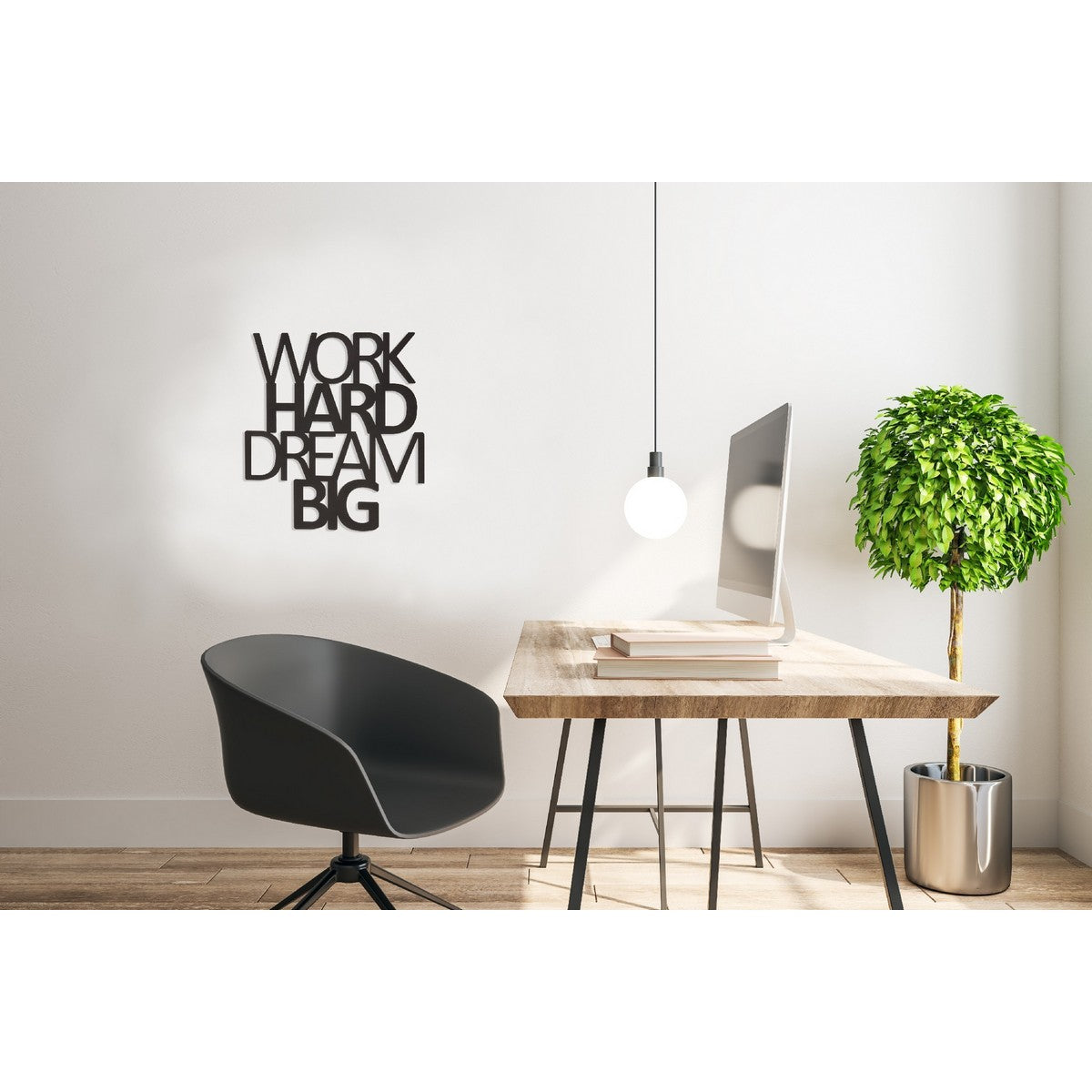 Decorazione in Metallo Work Hard Dream Big 1, Nero, Metallo, 65x1,5x70 cm, EPIKASA