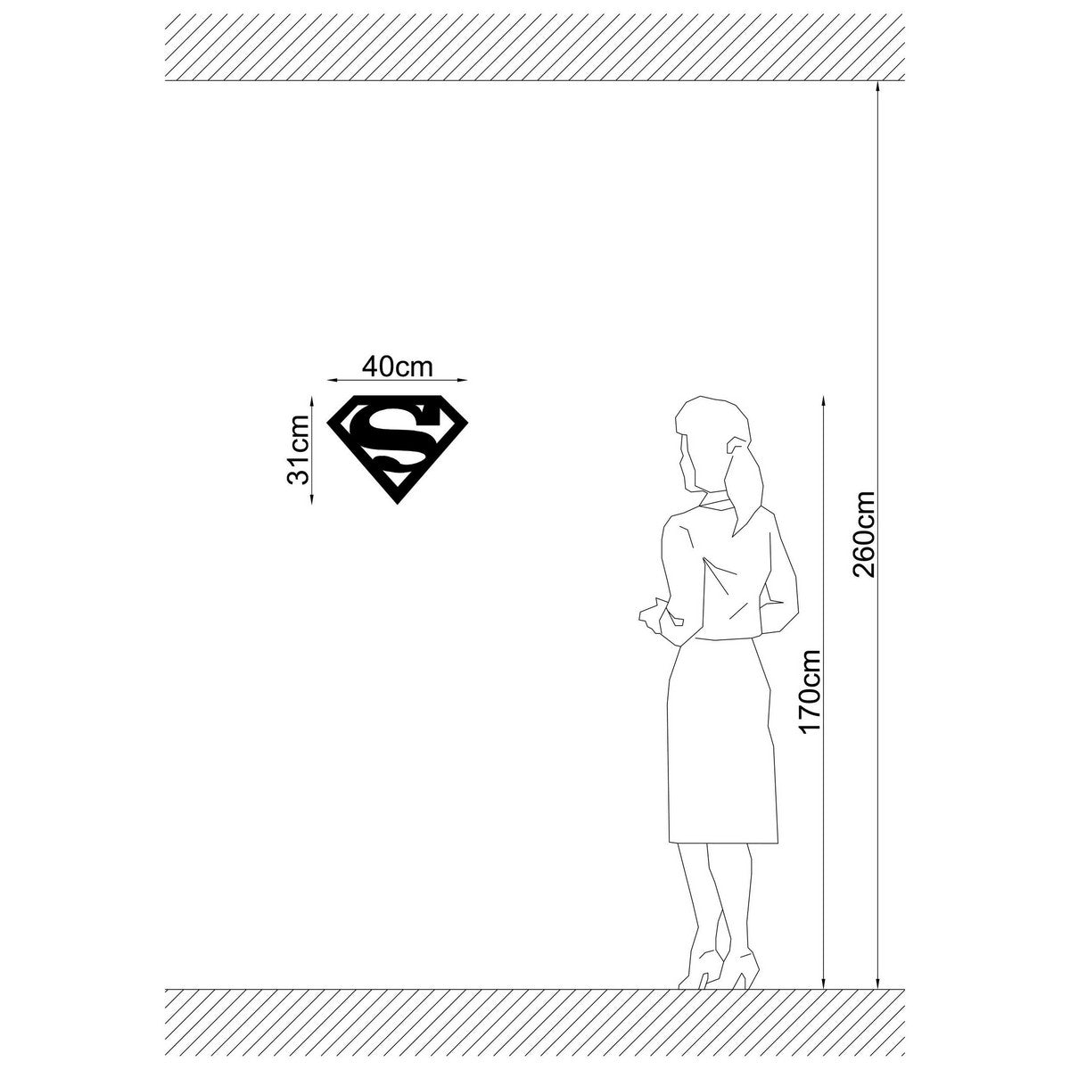 Decorazione in Metallo Superman, Nero, Metallo, 40x1,5x31 cm, EPIKASA