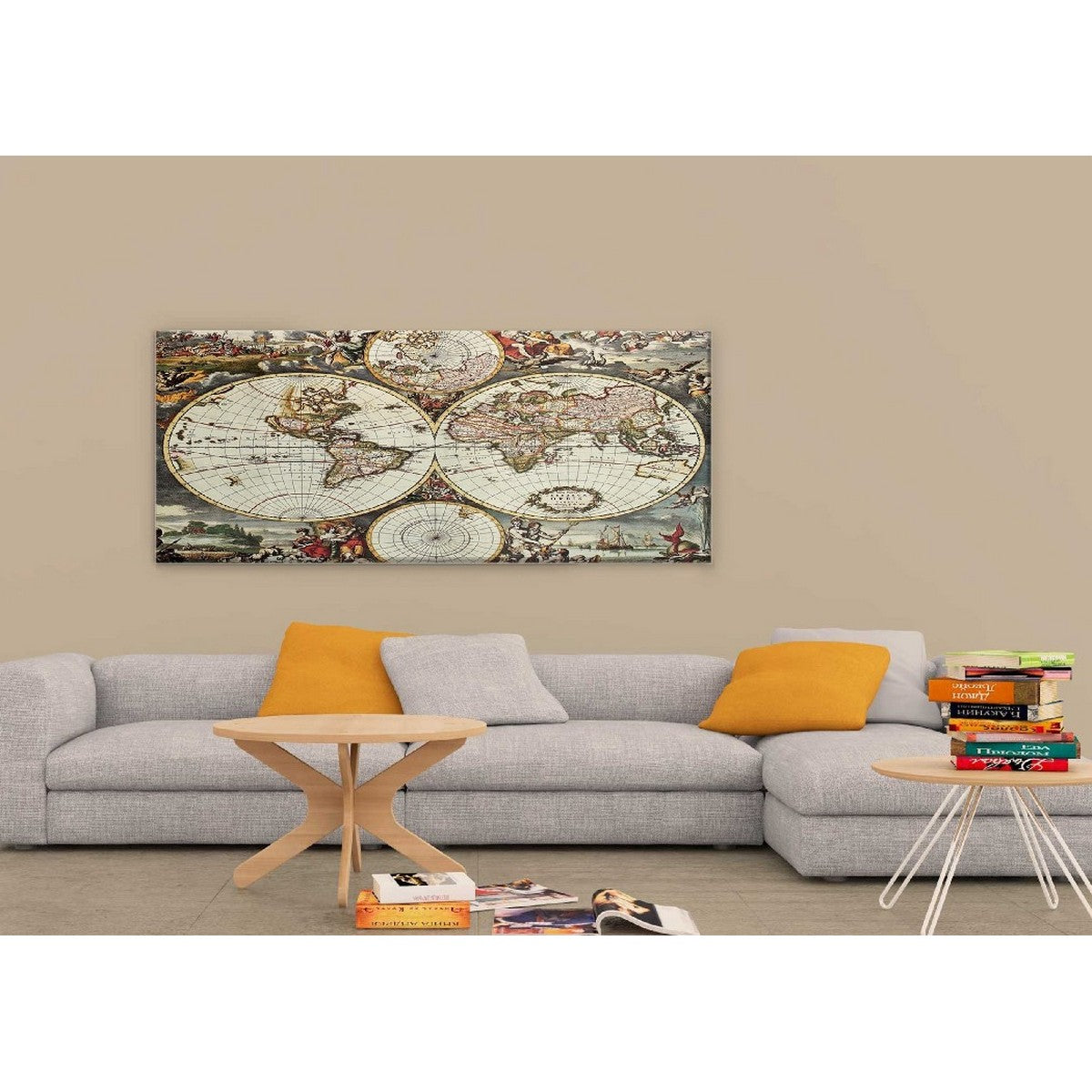 Stampa su Tela Mappa Mondo 1, Multicolore, Poliestere, 100x3x70 cm, EPIKASA