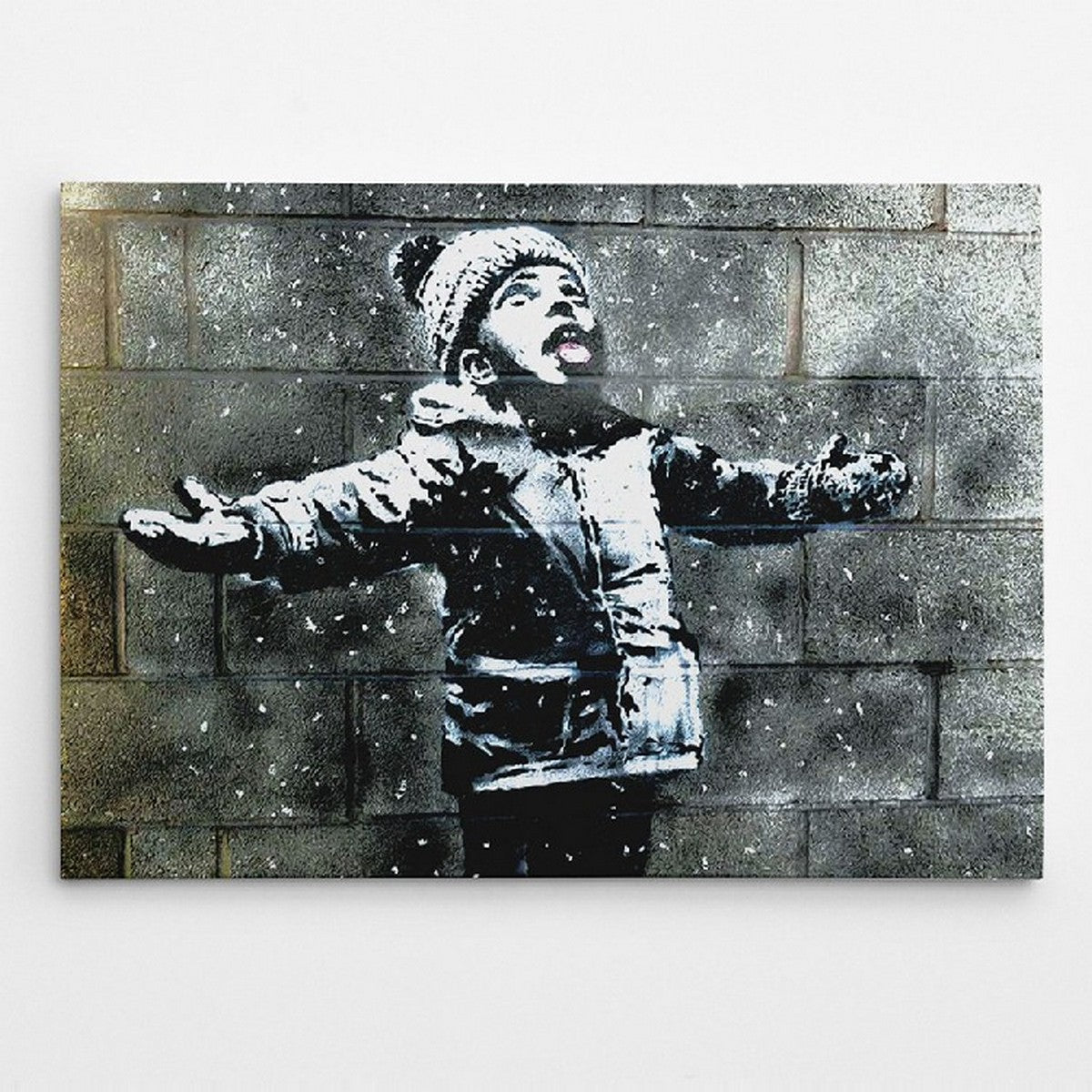 Stampa su Tela Banksy Bambino Sotto la Neve, Nero, Poliestere, 100x3x70 cm, EPIKASA