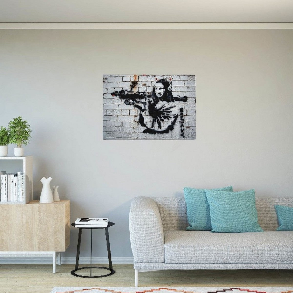 Stampa su Tela Banksy Monna Lisa, Grigio, Poliestere, 100x3x70 cm, EPIKASA