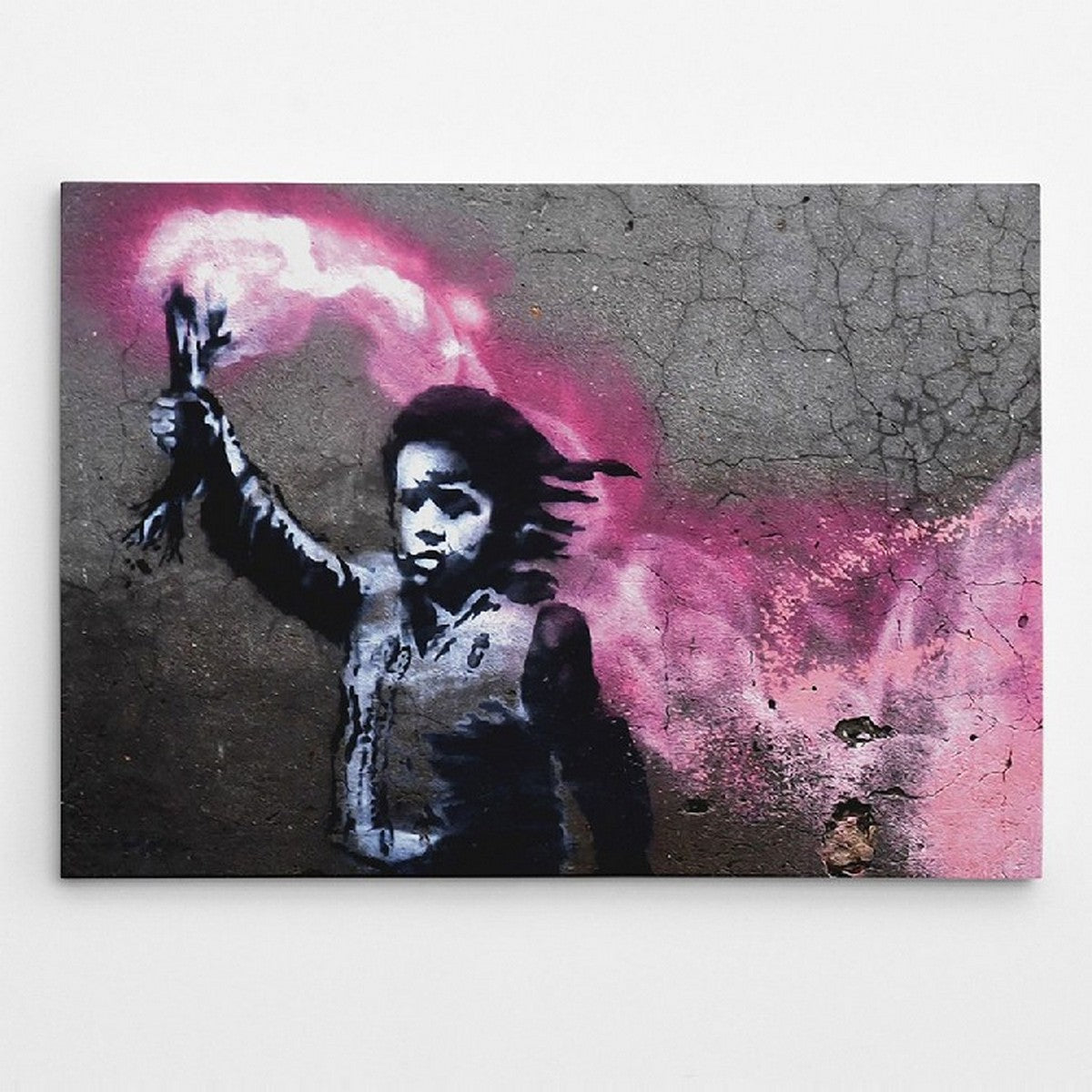 Stampa su Tela Banksy Bambino Migrante, Rosa, Poliestere, 100x3x70 cm, EPIKASA