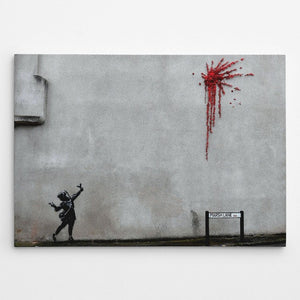 Stampa su Tela Banksy Bambino Con la Fionda, Rosso, Poliestere, 100x3x70 cm, EPIKASA