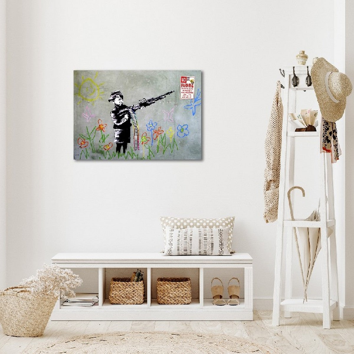 Stampa su Tela Banksy Bambino con Fucile, Multicolore, Poliestere, 100x3x70 cm, EPIKASA