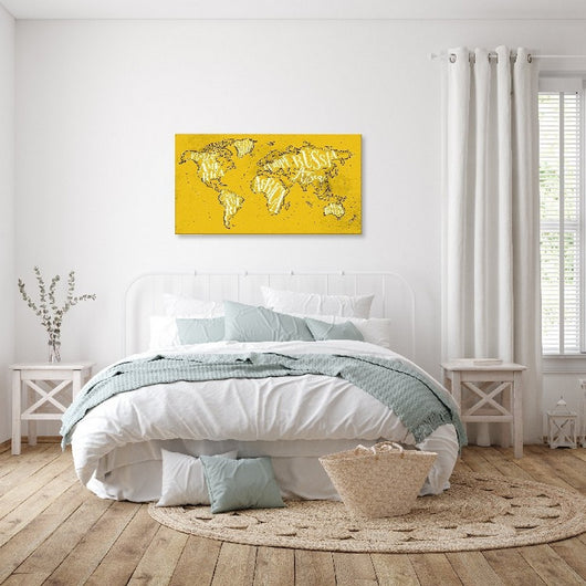 Stampa su Tela Mappa Mondo 9, Giallo, Poliestere, 100x3x70 cm, EPIKASA