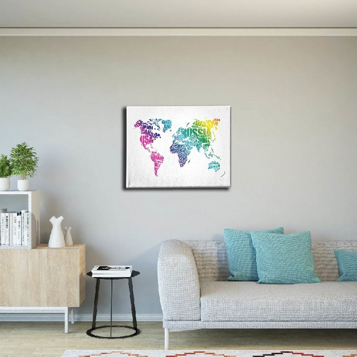 Stampa su Tela Mappa Mondo 13, Multicolore, Poliestere, 100x3x70 cm, EPIKASA