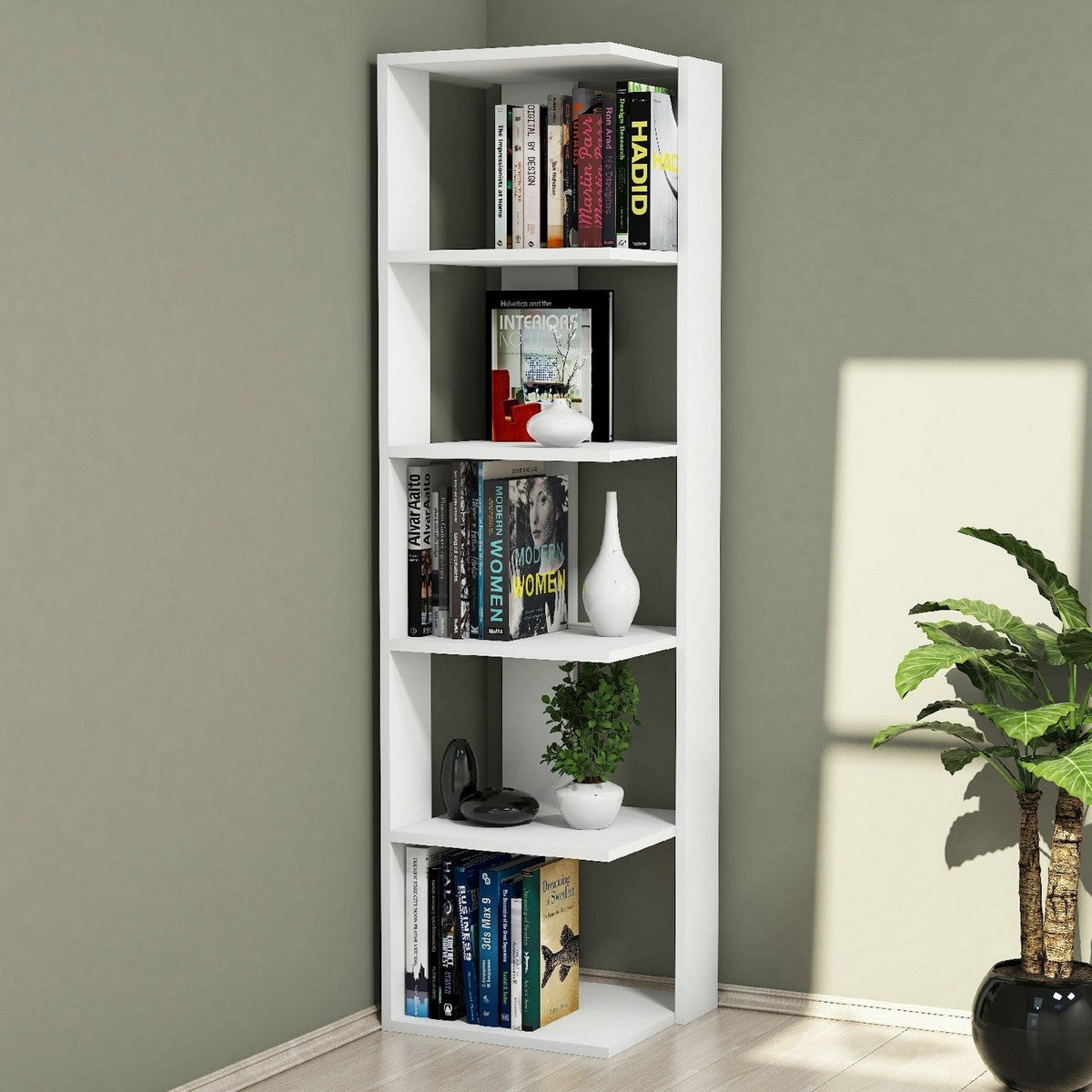 Libreria Corner, Bianco, Truciolare Melaminico, 41,8x41,8x160,8 cm, EPIKASA