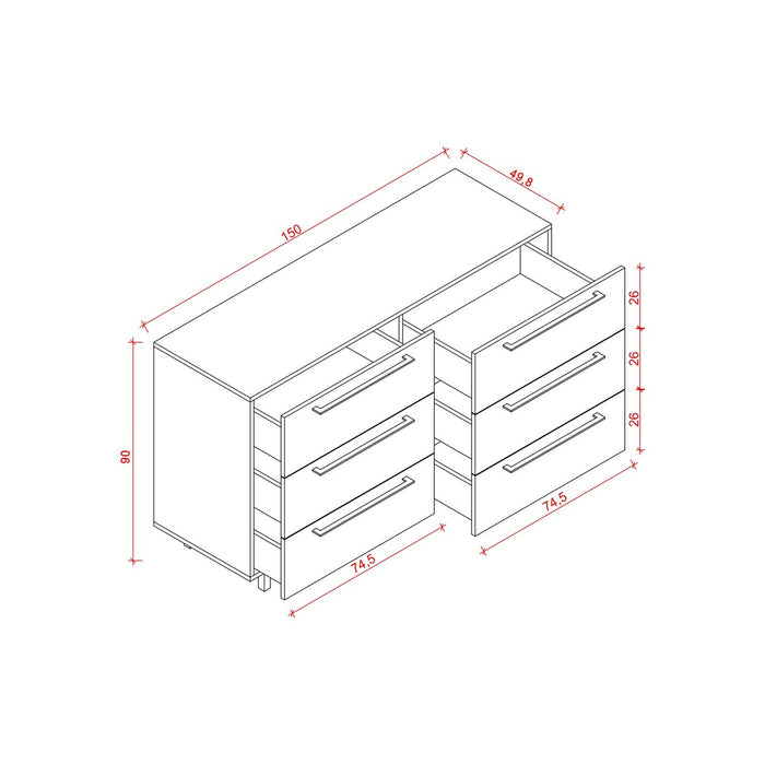 Cassettiera Volga, Antracite, Truciolare Melaminico, 150x49,8x90 cm, EPIKASA