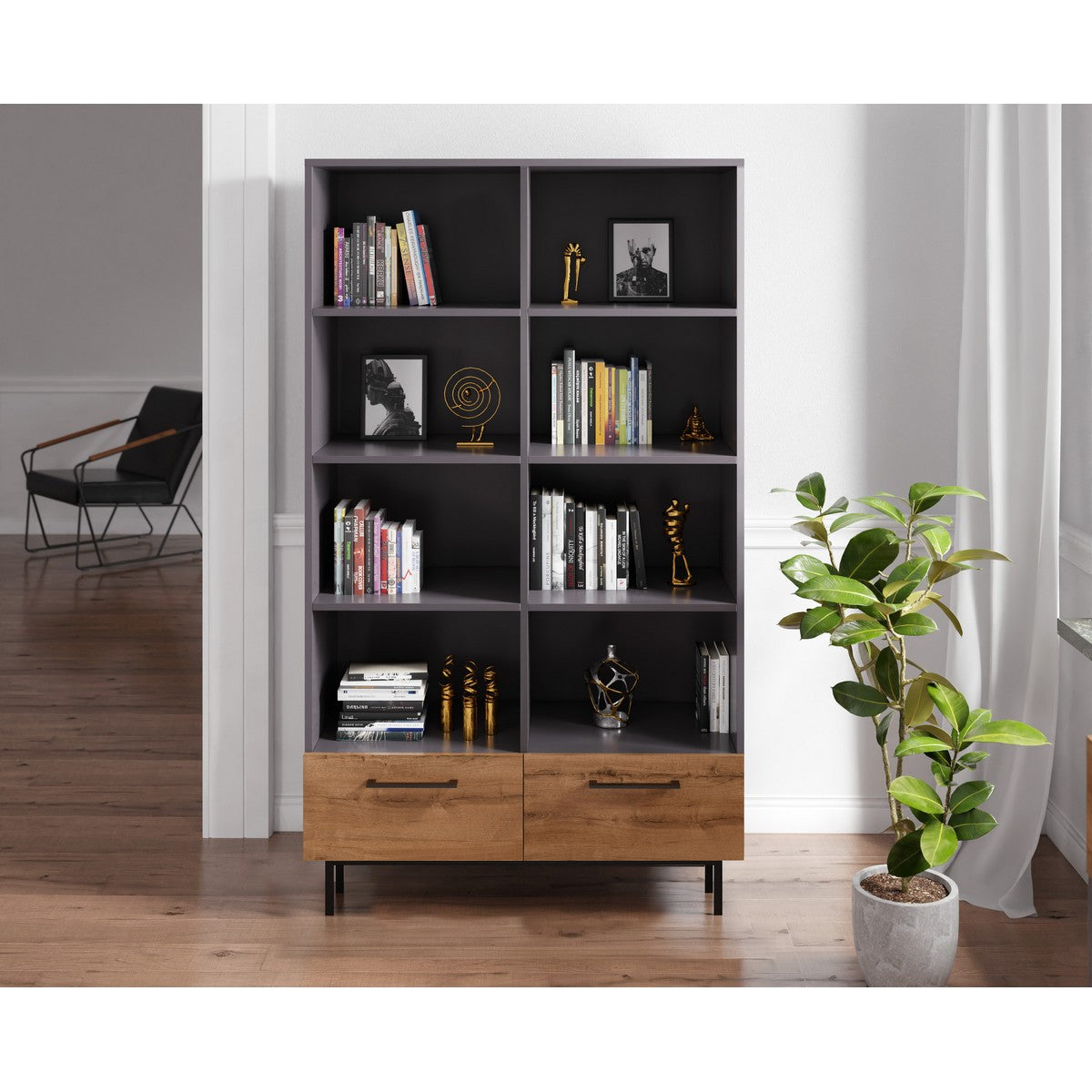 Libreria Volga, Antracite, Truciolare Melaminico, 105x28x180 cm, EPIKASA