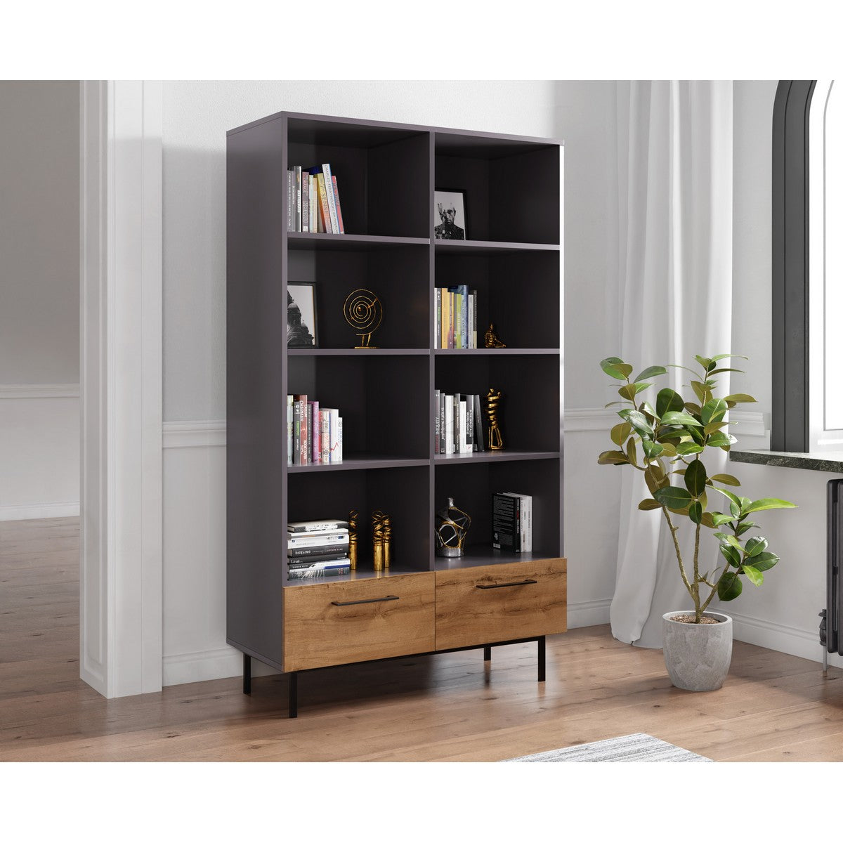 Libreria Volga, Antracite, Truciolare Melaminico, 105x28x180 cm, EPIKASA