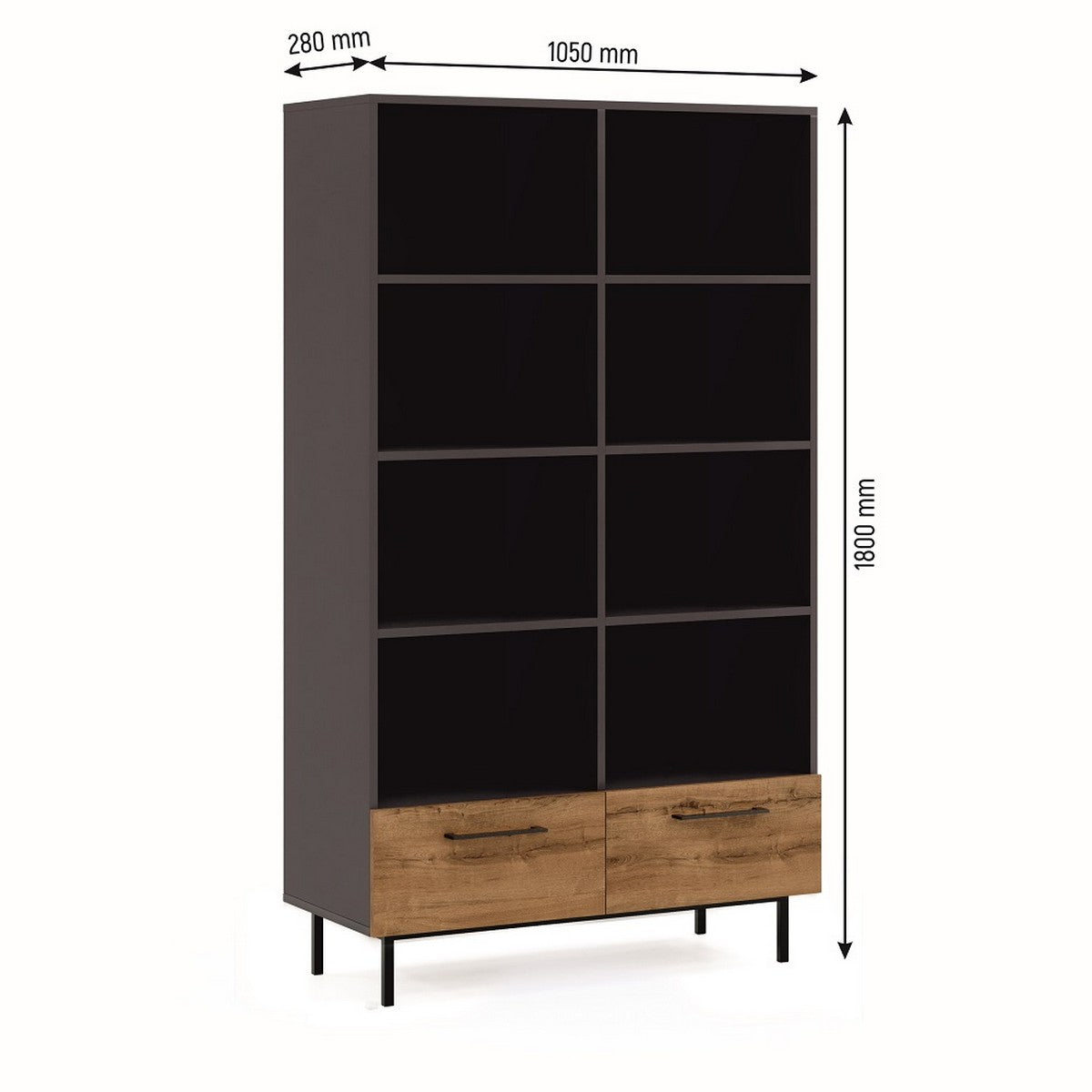 Libreria Volga, Antracite, Truciolare Melaminico, 105x28x180 cm, EPIKASA