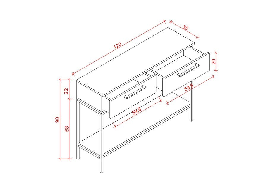 Tavolo Consolle Volga, Antracite, Truciolare Melaminico, 120x35x90 cm, EPIKASA