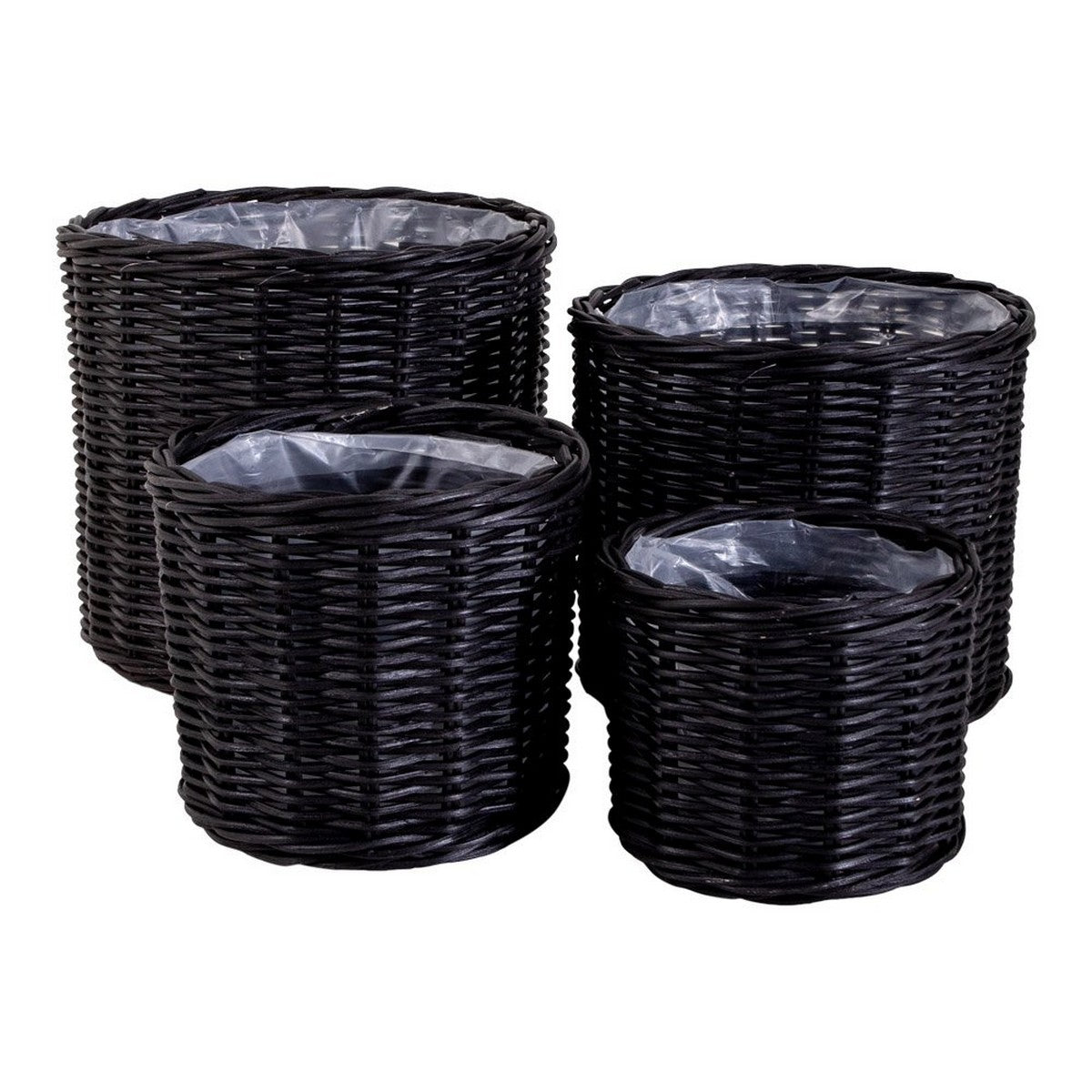 Set di 4 Cesti Portaoggetti Bogor, Nero, Rattan, 40x40x35 cm, EPIKASA