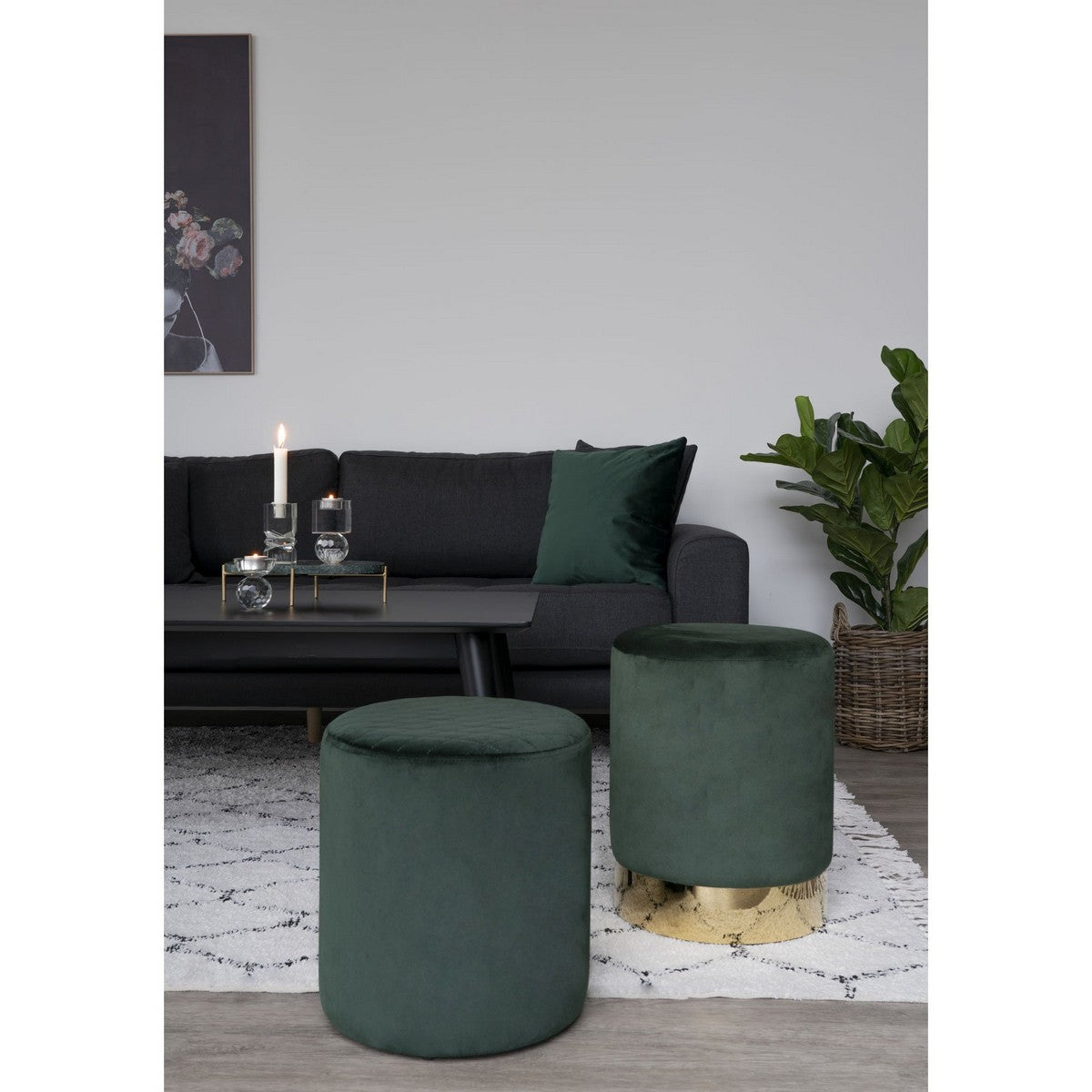 Pouf Ejby, Verde, Velluto, 34x34x36 cm, EPIKASA