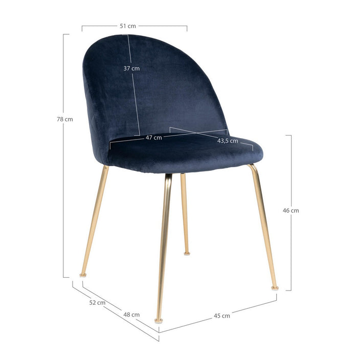 Set di 2 Sedie Geneve, Blu, Velluto, 52x51x78 cm, EPIKASA