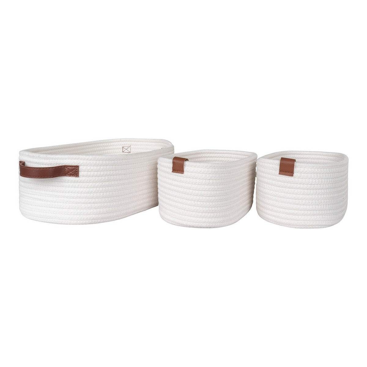 Set di 3 Cesti Portaoggetti Jarana, Bianco, Cotone, 25x35x13 cm, EPIKASA