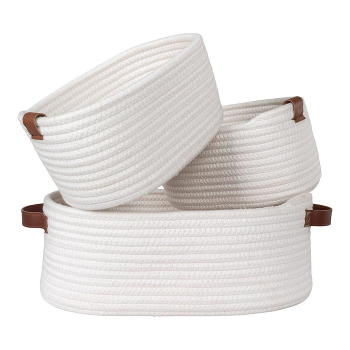 Set di 3 Cesti Portaoggetti Jarana, Bianco, Cotone, 25x35x13 cm, EPIKASA