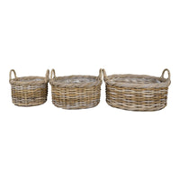 Set di 3 Cesti Portaoggetti Kuta, Marrone, Rattan, 50x50x28 cm, EPIKASA