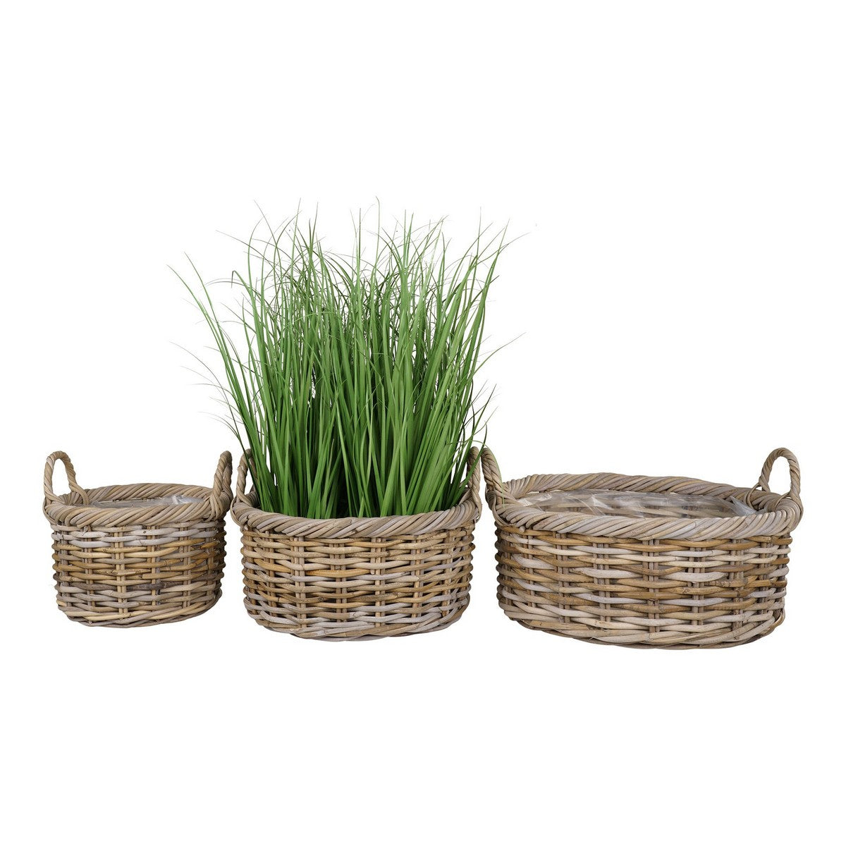 Set di 3 Cesti Portaoggetti Kuta, Marrone, Rattan, 50x50x28 cm, EPIKASA