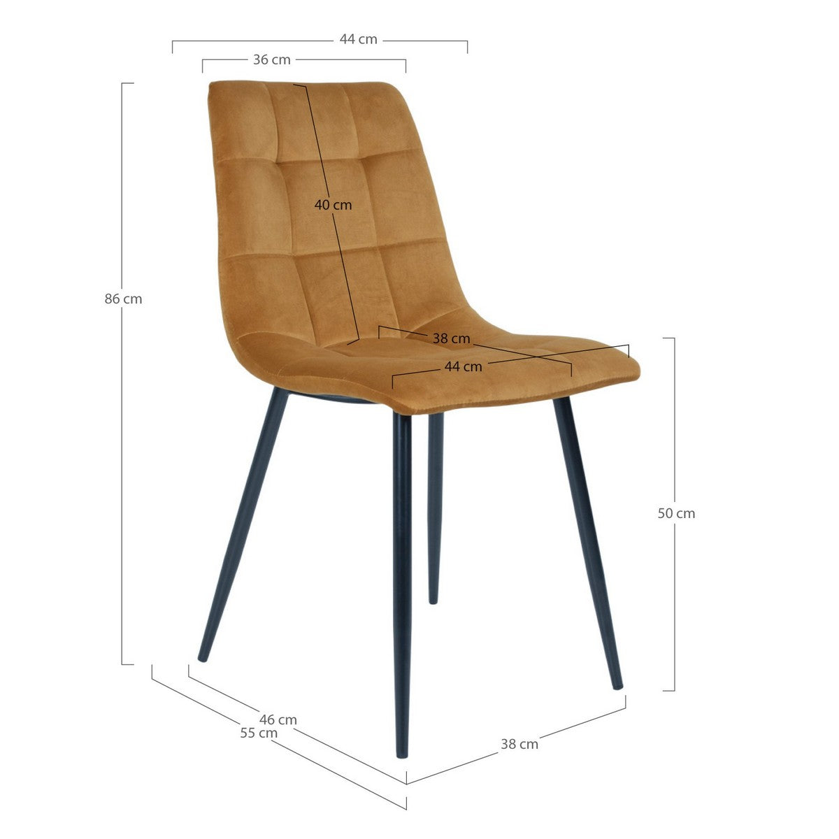 Set di 2 Sedie Middelfart, Giallo, Velluto, 55x44x86 cm, EPIKASA