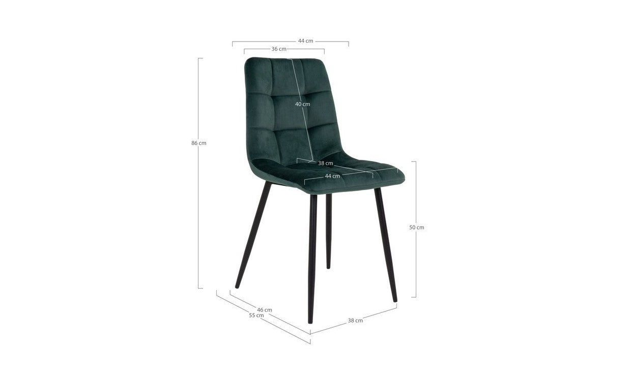 Set 2 Sedie Middelfart, Verde, Velluto, 55x44x86 cm, EPIKASA