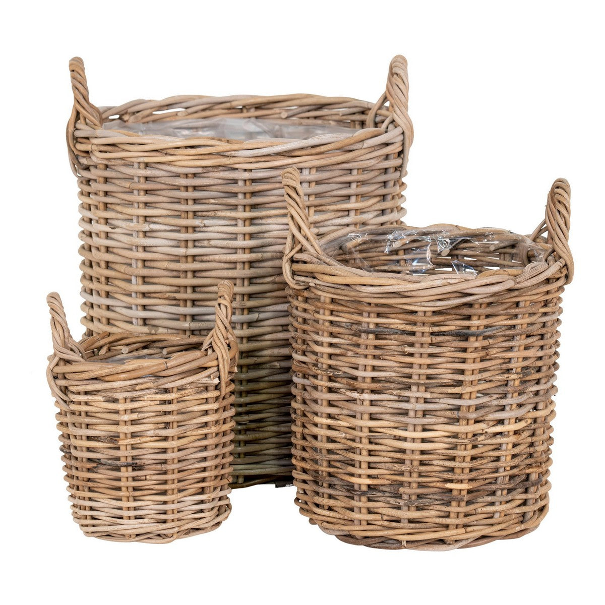 Set di 3 Cesti Portaoggetti Sema, Marrone, Rattan, 41x41x49 cm, EPIKASA