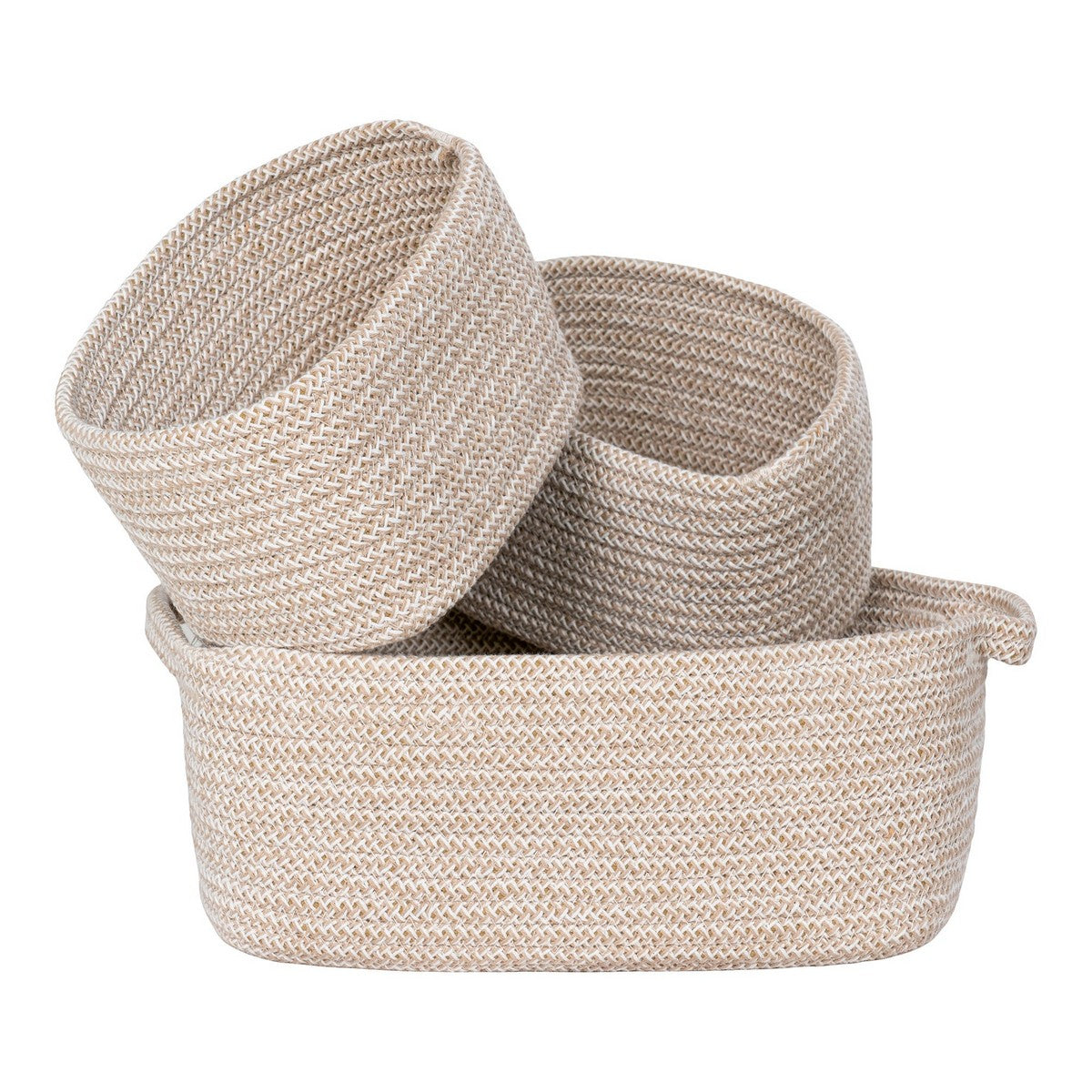 Set di 3 Cesti Portaoggetti Teixo, Beige, Cotone, 33x23x13 cm, EPIKASA