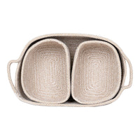 Set di 3 Cesti Portaoggetti Teixo, Beige, Cotone, 33x23x13 cm, EPIKASA