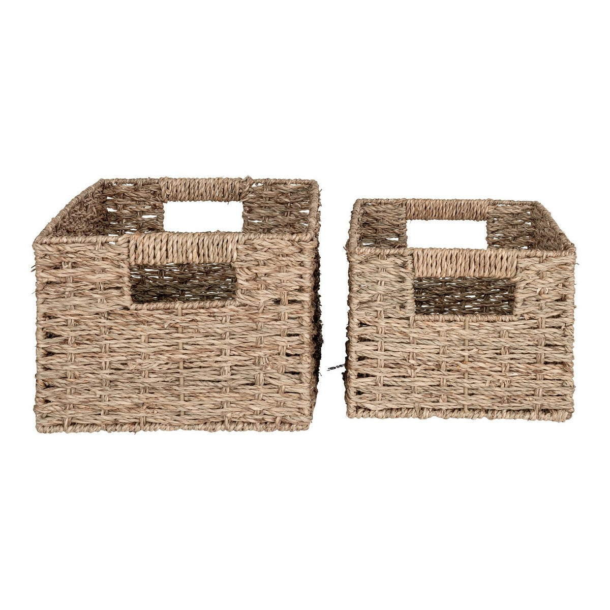 Set di 2 Cesti Portaoggetti Venoso, Marrone,  	Erba Marina, 35x24x18 cm, EPIKASA