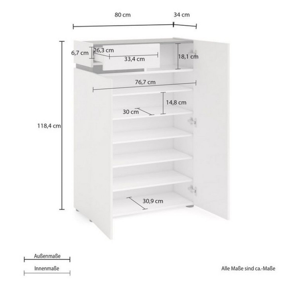 Scarpiera Bob, Bianco, Truciolare Melaminico, 80x115x34 cm, EPIKASA