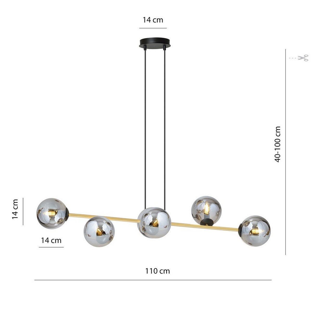 Lampada a Sospensione Gravity, Nero, Acciaio, 110x100x29 cm, EPIKASA