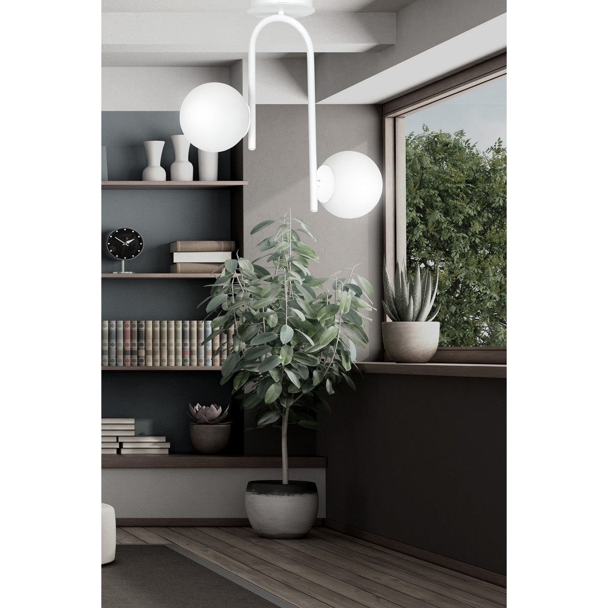 Lampada a Soffitto Kalf, Bianco, Acciaio, 48x46x14 cm, EPIKASA