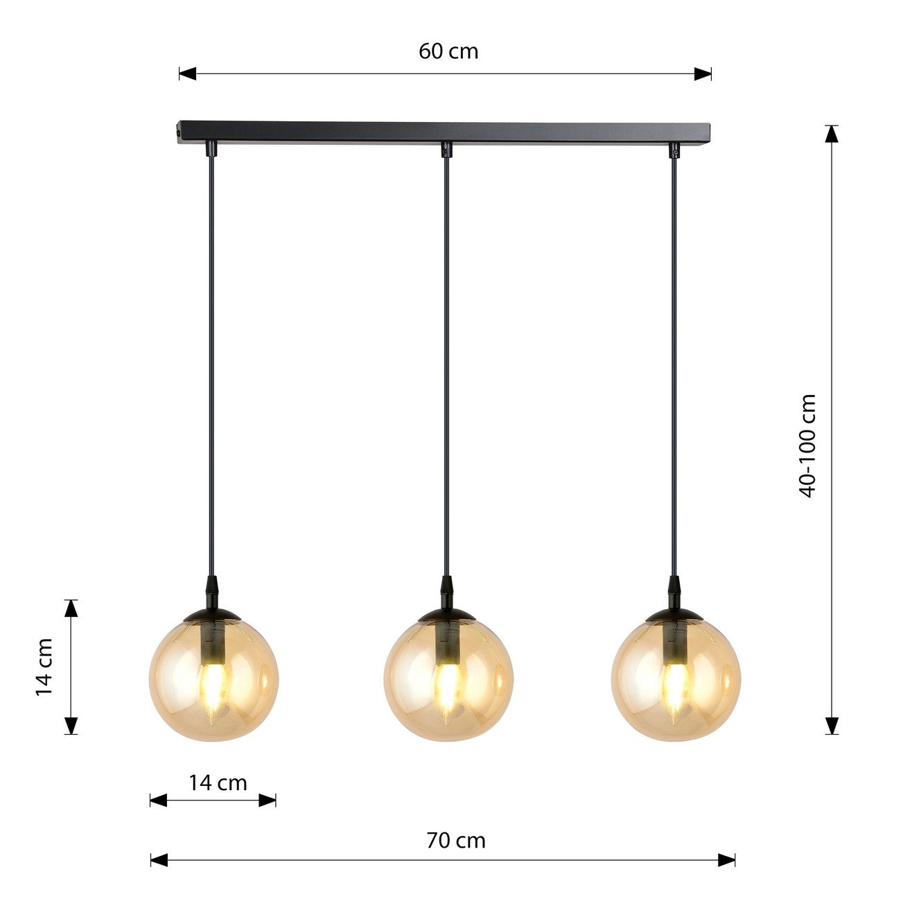 Lampada a Sospensione Cosmo, Ambra, Acciaio, 70x100x14 cm, EPIKASA