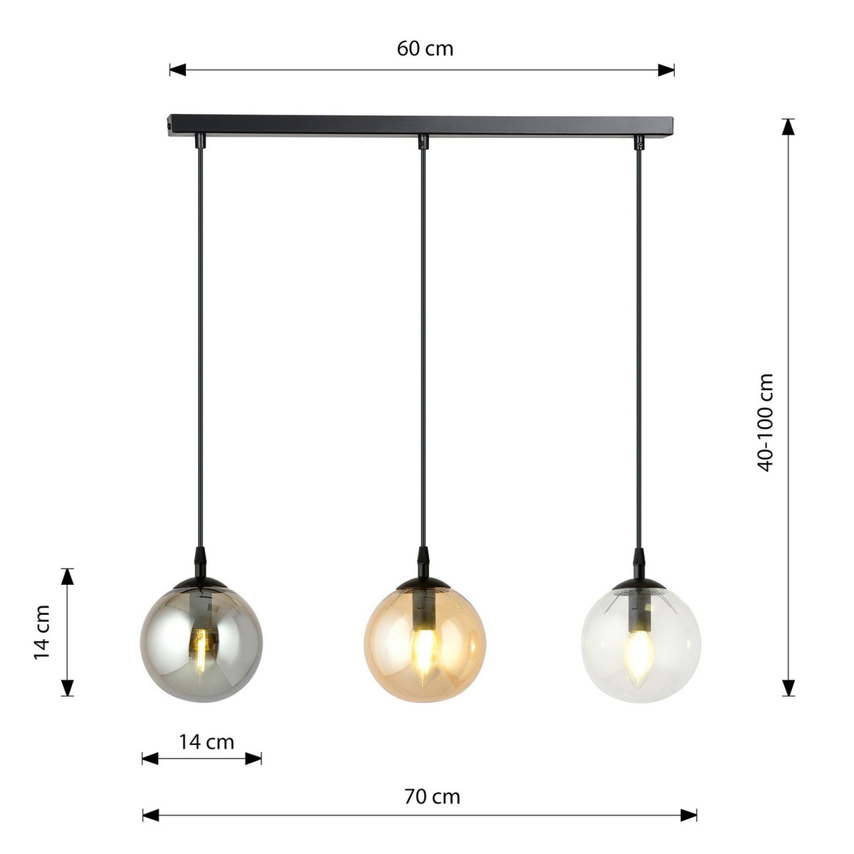 Lampada a Sospensione Cosmo, Nero, Acciaio, 70x100x14 cm, EPIKASA