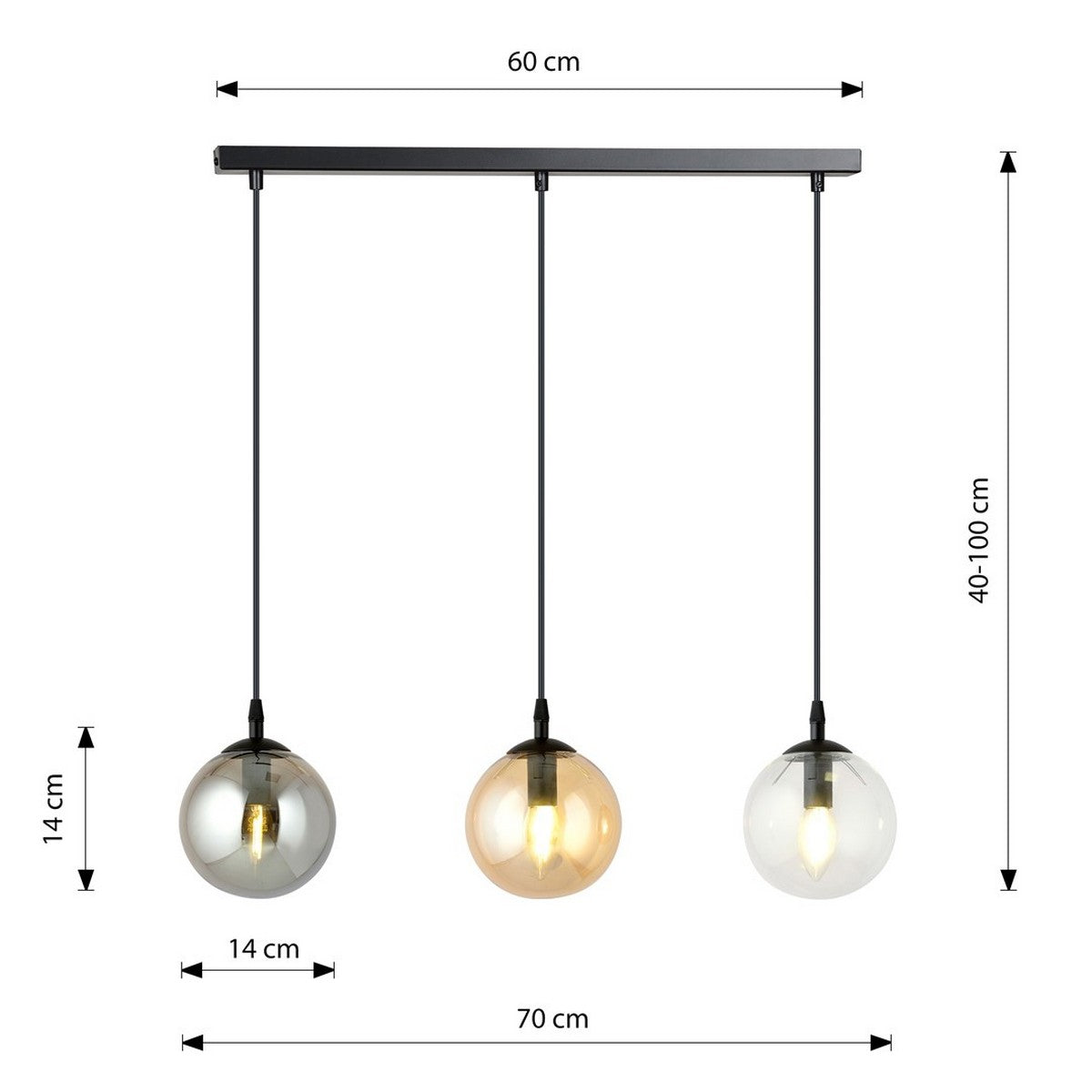 Lampada a Sospensione Cosmo, Nero, Acciaio, 40x100x40 cm, EPIKASA