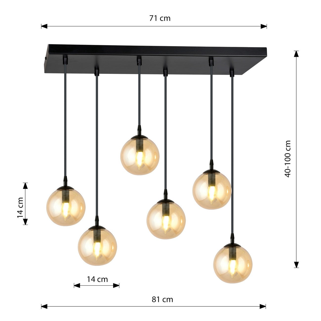 Lampada a Sospensione Cosmo, Ambra, Acciaio, 65x120x22 cm, EPIKASA