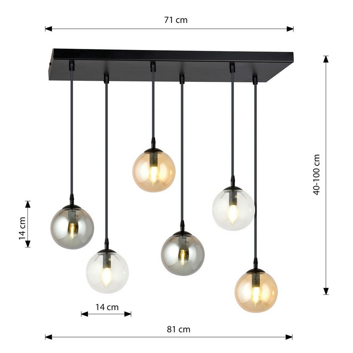 Lampada a Sospensione Cosmo, Ambra, Acciaio, 65x120x22 cm, EPIKASA