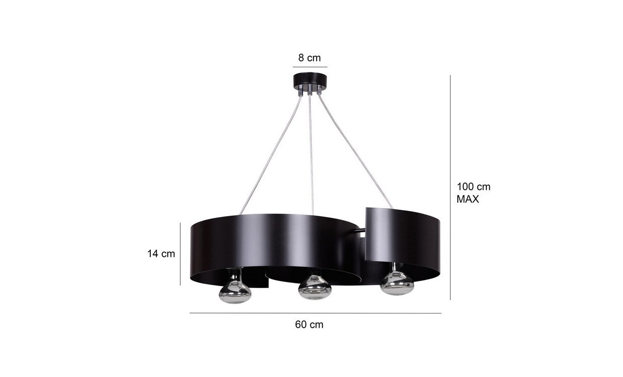 Lampada a Sospensione Vixon, Nero, Acciaio, 60x100x20 cm, EPIKASA