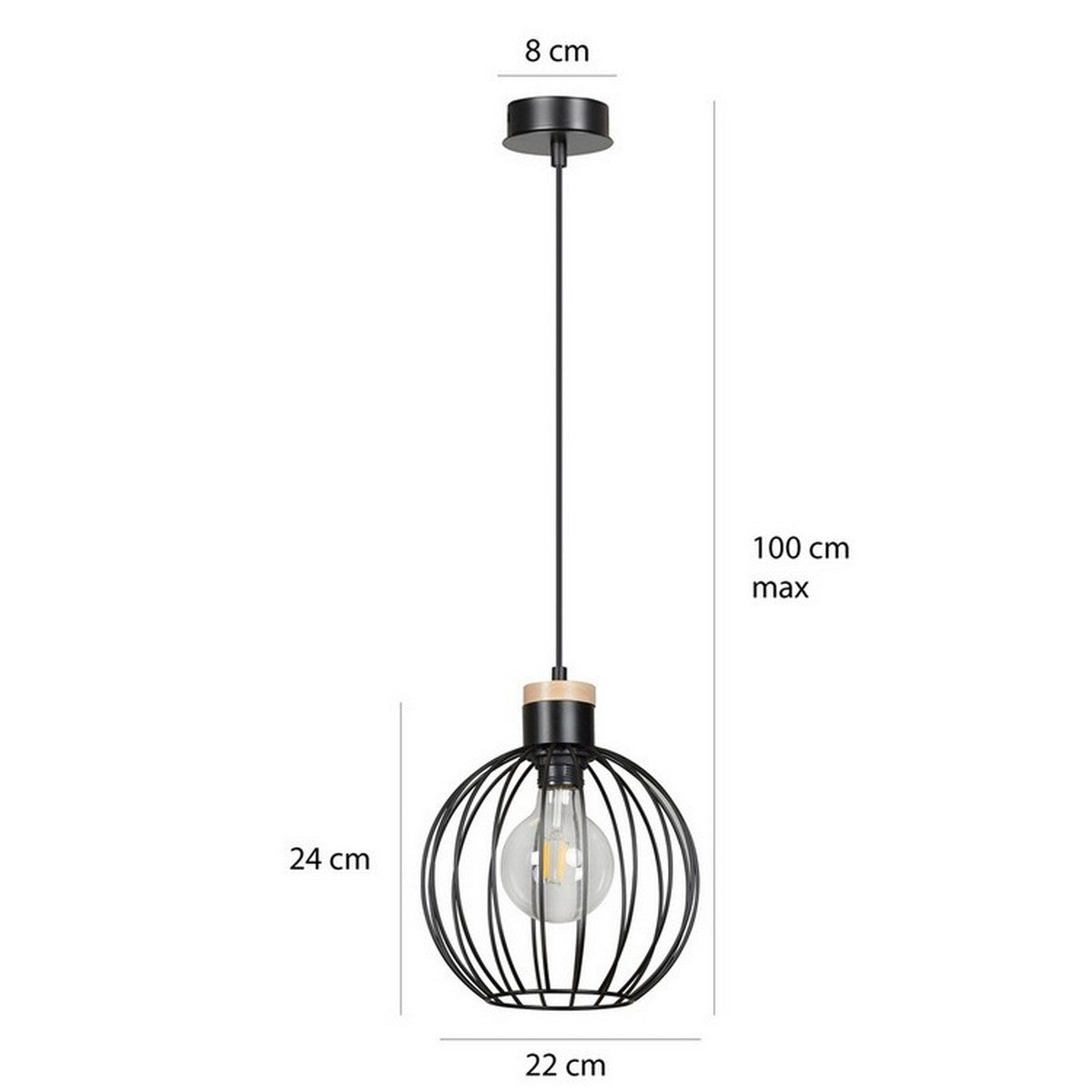 Lampada a Sospensione Barbado, Nero, Acciaio, 22x100x22 cm, EPIKASA