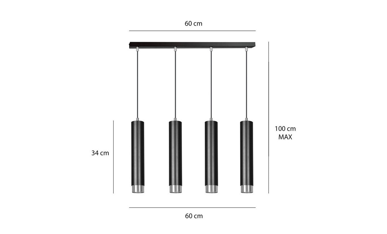 Lampada a Sospensione Kibo, Nero, Acciaio, 60x100x6 cm, EPIKASA