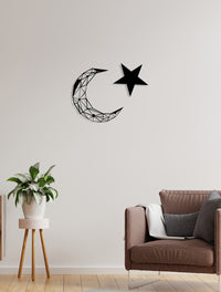 Decorazione in Metallo Luna e Stella, Nero, Metallo, 77x0,15x50 cm, EPIKASA