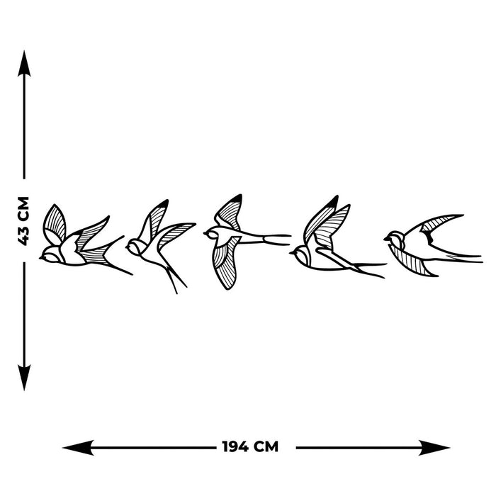 Decorazione in Metallo Rondini 2, Nero, Metallo, 155x0,15x43 cm, EPIKASA