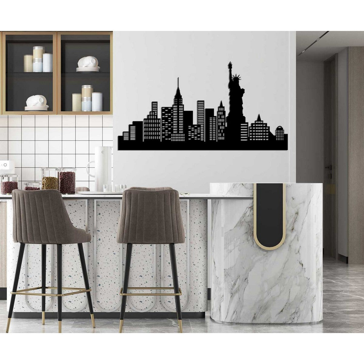 Decorazione in Metallo New York 5, Nero, Metallo, 96x0,15x50 cm, EPIKASA