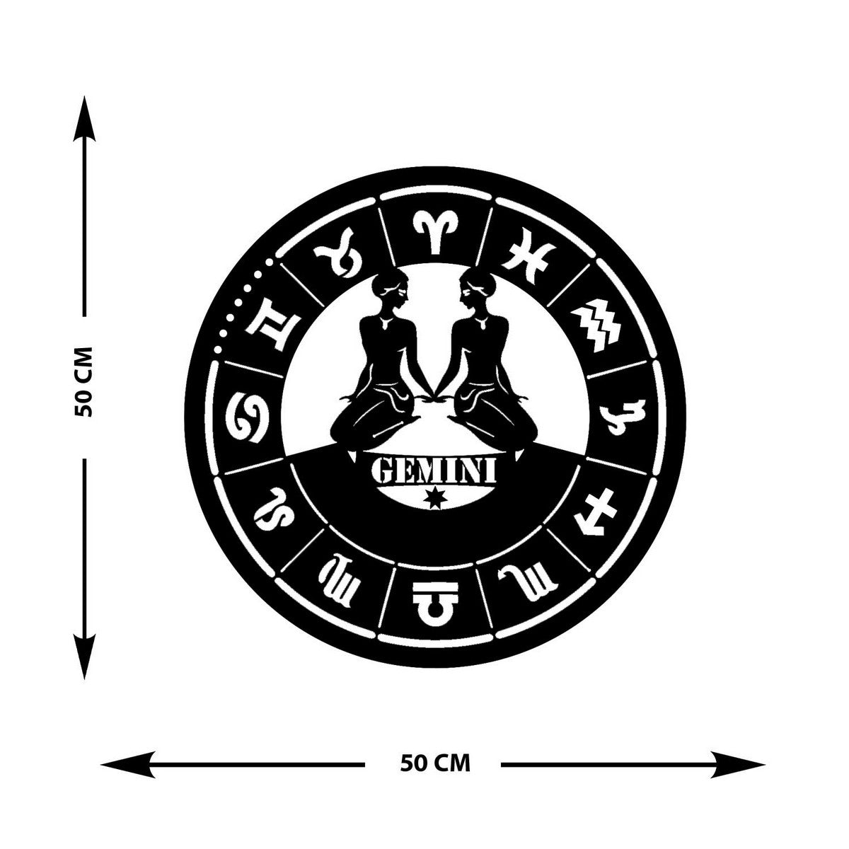 Decorazione in Metallo Oroscopo Gemelli, Nero, Metallo, 50x0,15x50 cm, EPIKASA