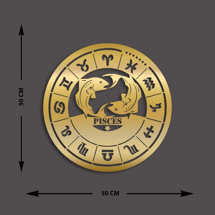 Decorazione in Metallo Oroscopo Pesci 2, Oro, Metallo, 50x0,15x50 cm, EPIKASA