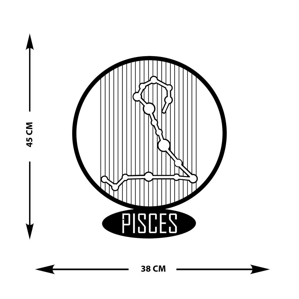 Decorazione in Metallo Oroscopo Pesci 6, Nero, Metallo, 38x0,15x45 cm, EPIKASA