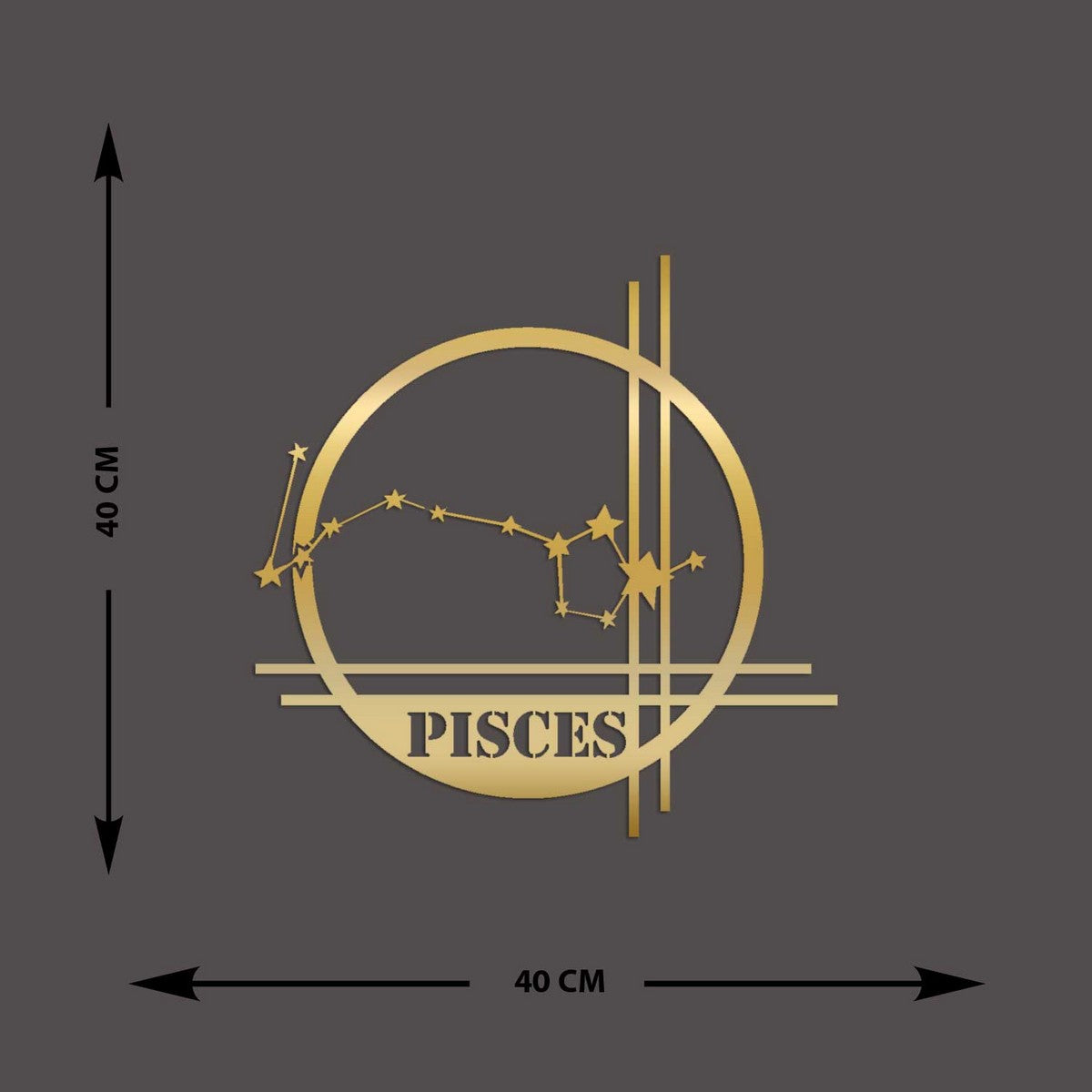 Decorazione in Metallo Oroscopo Pesci 11, Oro, Metallo, 40x0,15x40 cm cm, EPIKASA