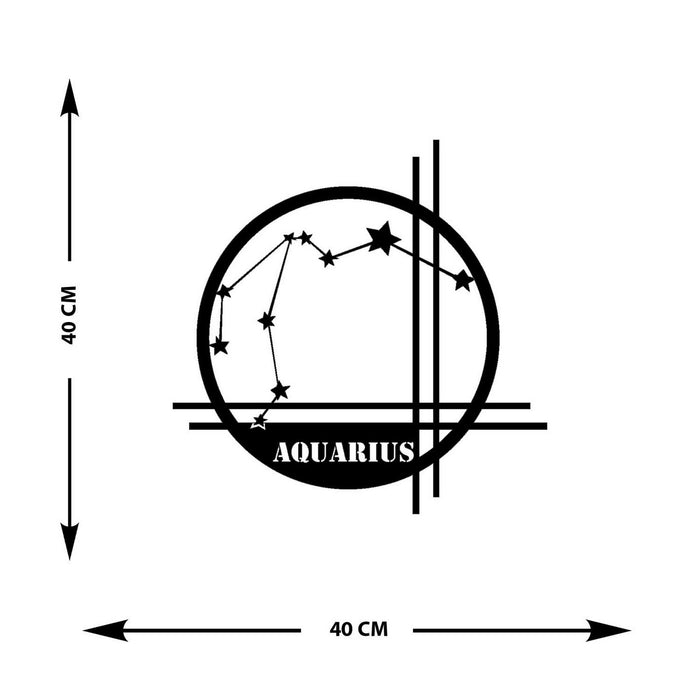 Decorazione in Metallo Oroscopo Acquario 9, Nero, Metallo, 40x0,15x40 cm cm, EPIKASA